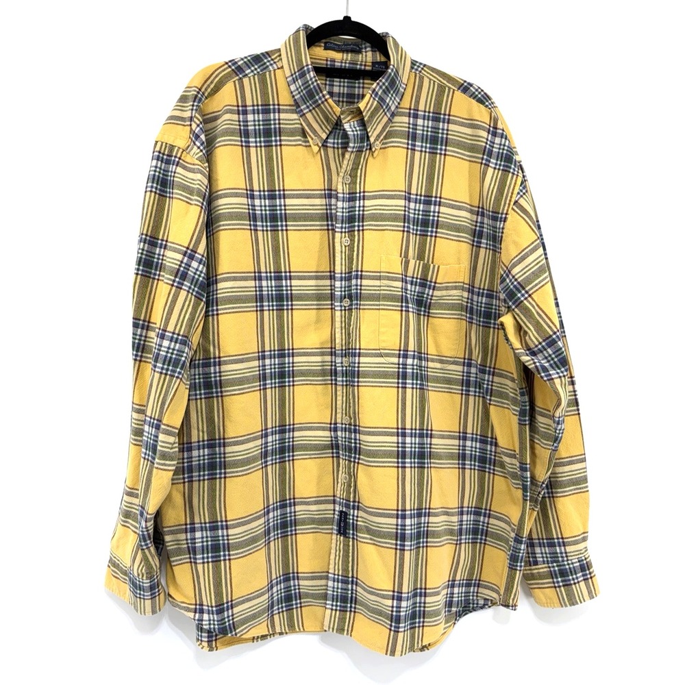 GANT Button Up Shirt Men XL Yellow Blue Plaid Colour Chambray Long Sleeve